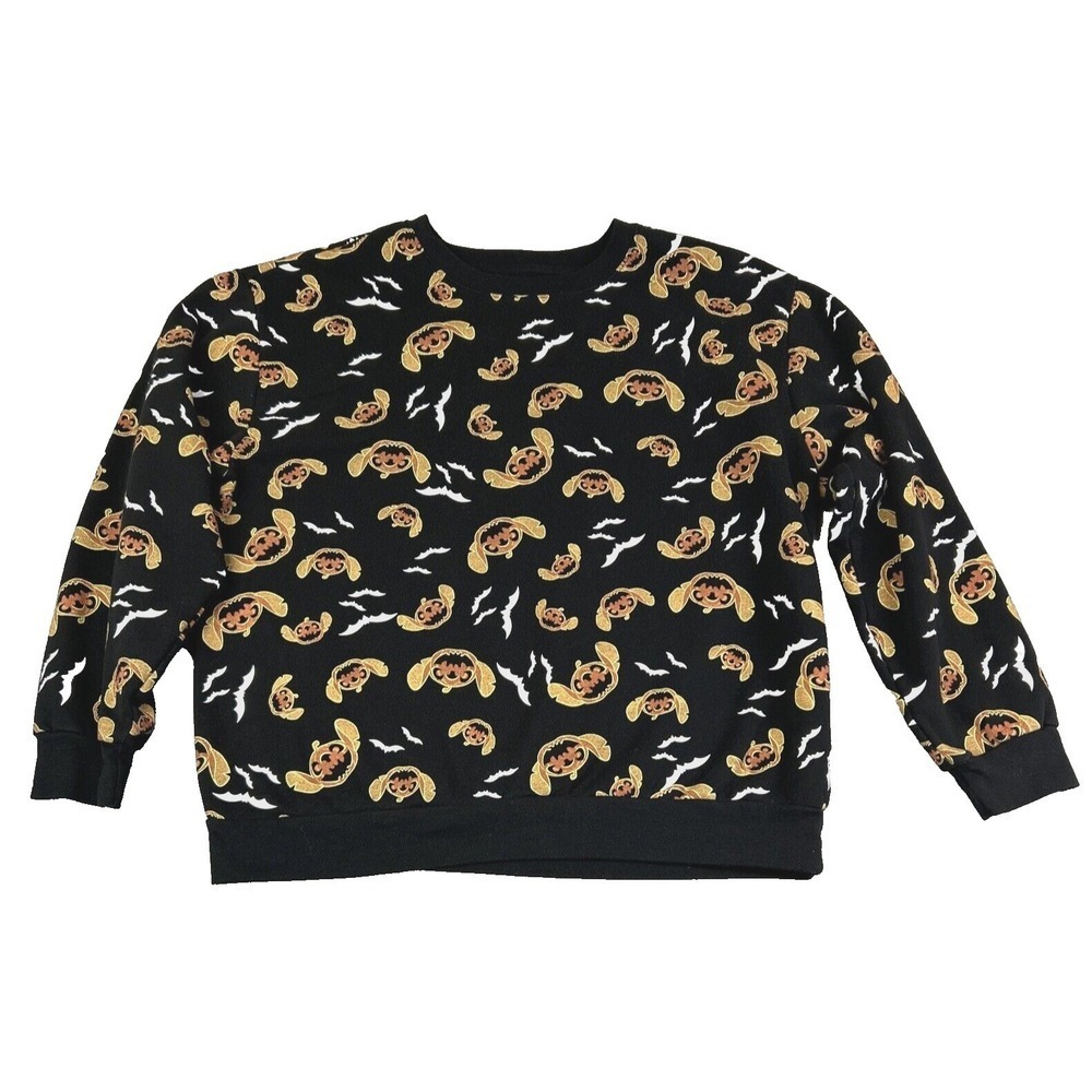 Disney Stitch Juniors Size XXL (19) Pumpkin Bats Halloween Sweatshirt Black